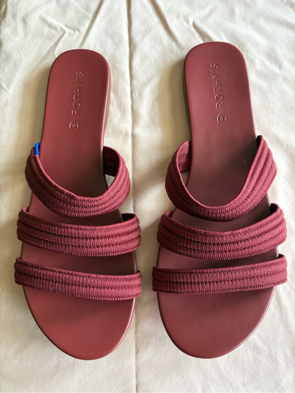 Rothy's Wine Red Triple-Strap Slide Sandals